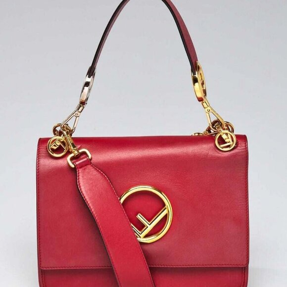 Fendi Red Leather Kan I F Logo Shoulder Bag 8BT284 - Picture 1 of 12